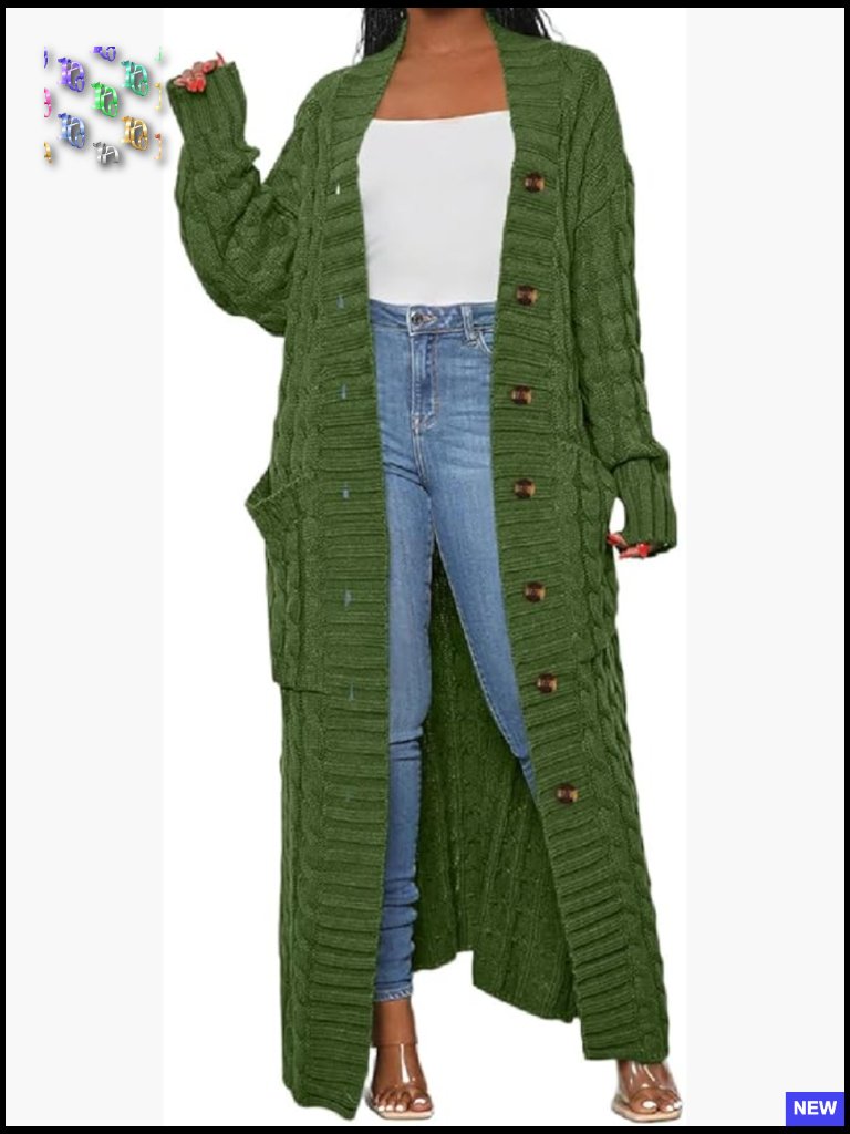 Chunky Cable Knit Cardigan With Pockets Floor Length Oversized Cardigan Sweater